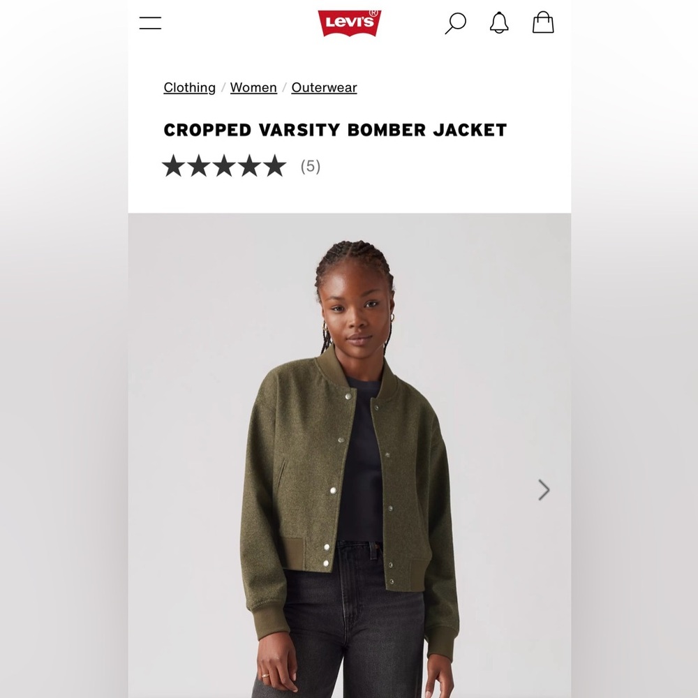 Levi’s Olive Green Cropped Varsity Bomber Jacket